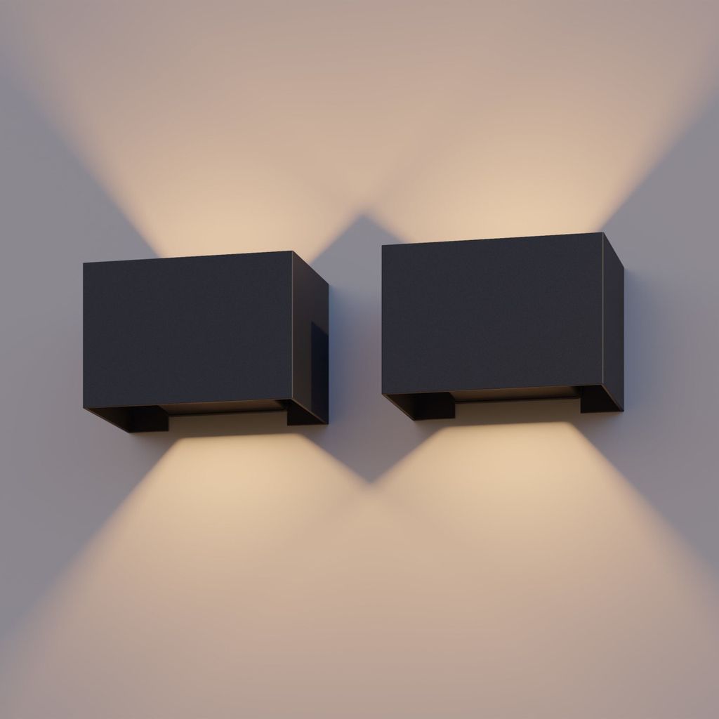 Calex Venice Wandleuchte, für Außen & Innen, warmweißes Up & Down Licht, einstellbarer Lichtstrahl, wasserdicht, Schwarz, 2er Pack