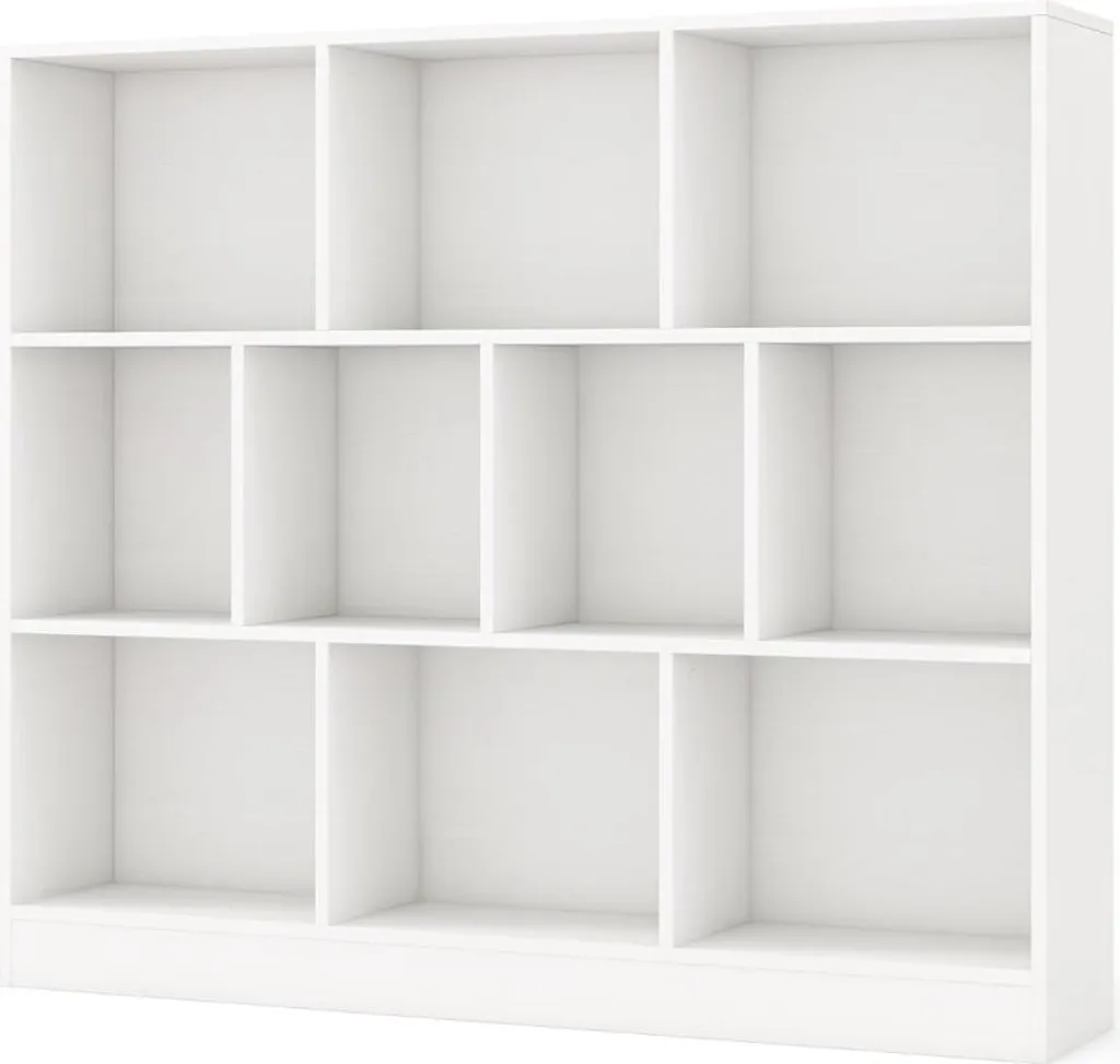 Bibliothèque design 10 niches, meuble de stockage blanc 120cm de large