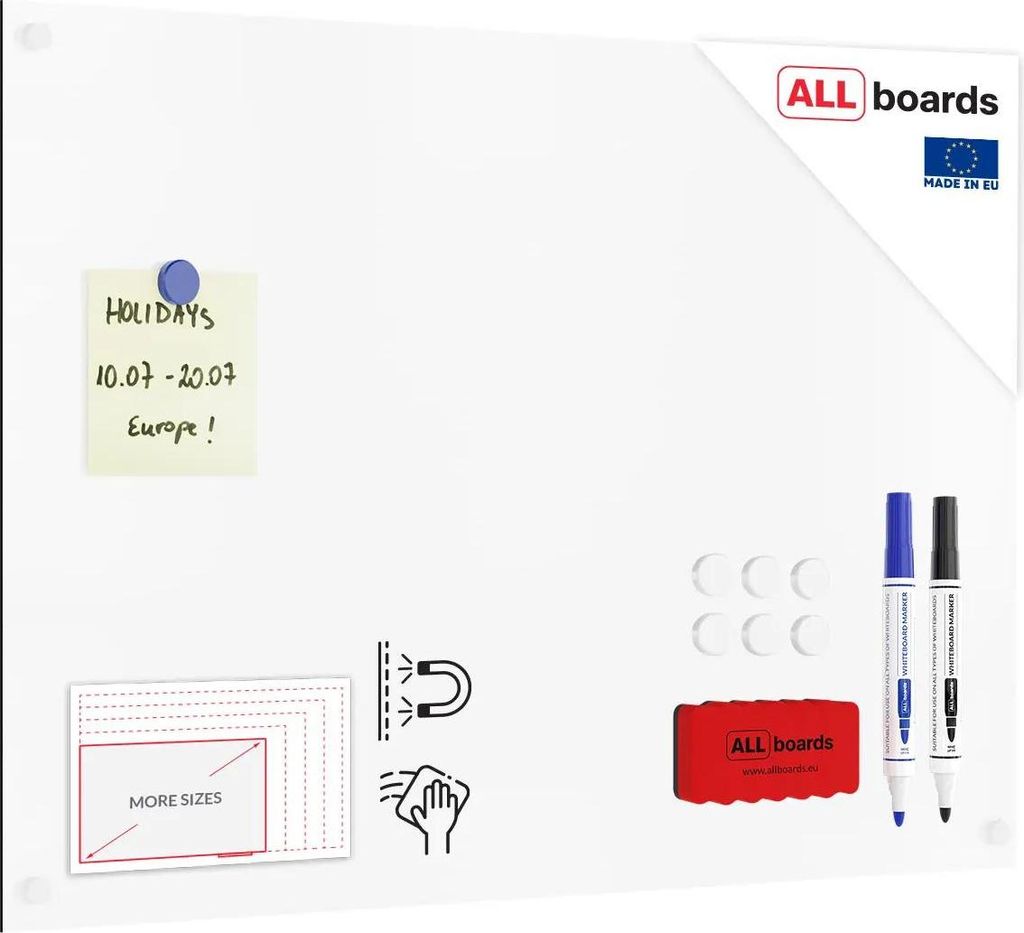 Magnetplatte rahmenloses SLIMboard - Magnetisches trocken abwischbares Whiteboard 60x40 cm + GRATIS Zubehör