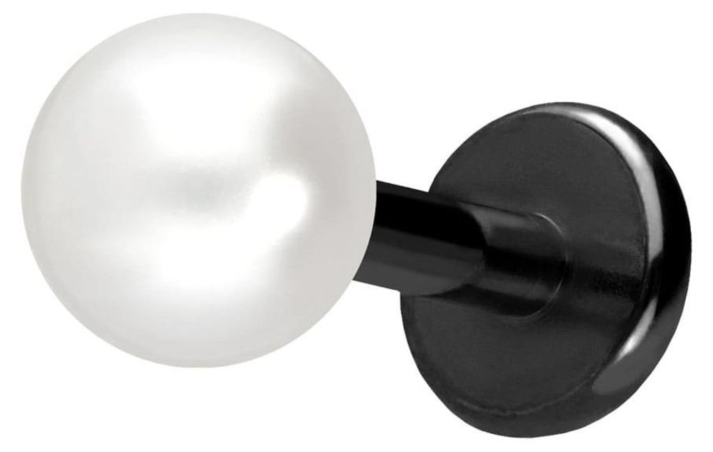 Ohrpiercing, Nasenpiercing Titan Labret mit Push Fit SYNTHETISCHE PERLE Schwarz Stablänge: 5mm | Stabstärke: 1,2mm | Perlengröße: 4mm