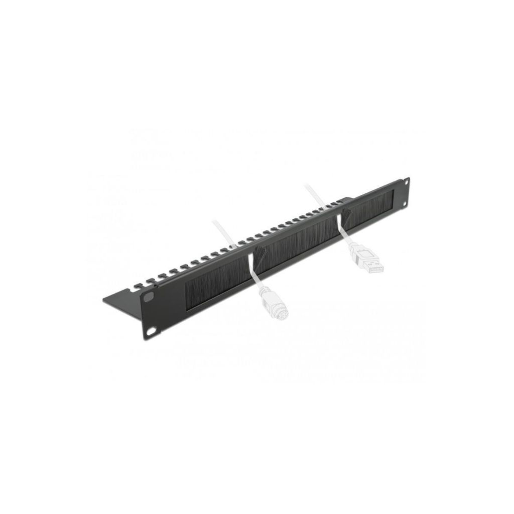 Delock Cable Management Brush Strip with Cable Support Plate - Kabelführungspanel mit Bürste - Schwarz - 1U - 48.3 cm (19")