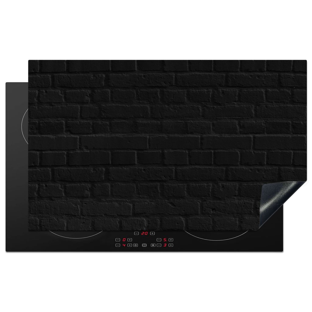 KitchenYeah Herdabdeckplatte Ziegel - Schwarz - Steinoptik , 85x52cm, Küche Deko, Glaskeramikkochfeld Herdabdeckung, Abdeckplatte fùr Kochfeld