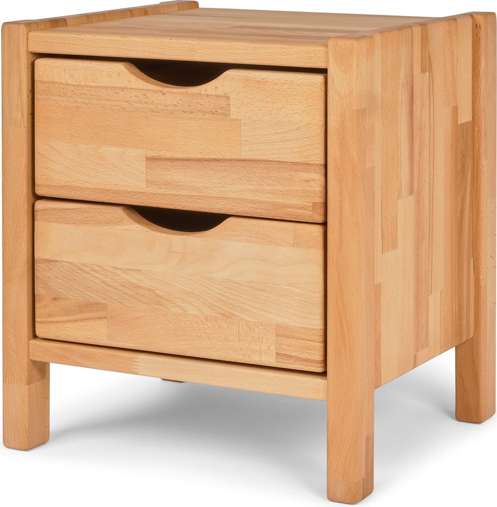 Bubema Commodino Duo Nachttisch mit zwei Schubladen, Kernbuche massiv, natur geölt