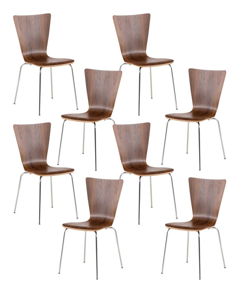 CLP 8er Set Besucherstuhl Aaron mit Holzsitz und Metallgestell Farbe:walnuss