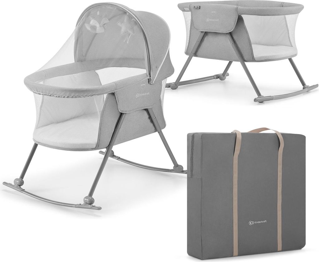 Kinderkraft LOVI 3in1 - Kinderbett - Wiege, Reisebett und Babybett - mit Insektenschutz - ab Geburt bis 9 kg - Grau