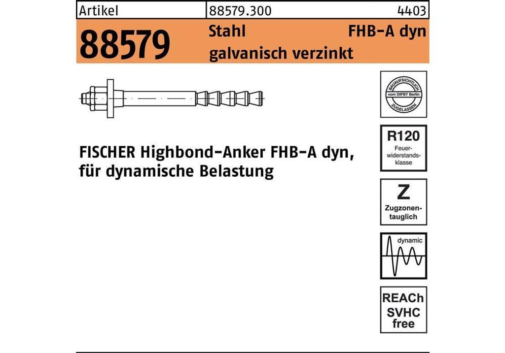 Highbond-Anker R 88579 dyn 12x100/25 Stahl galv.verz. 10 Stück FISCHER