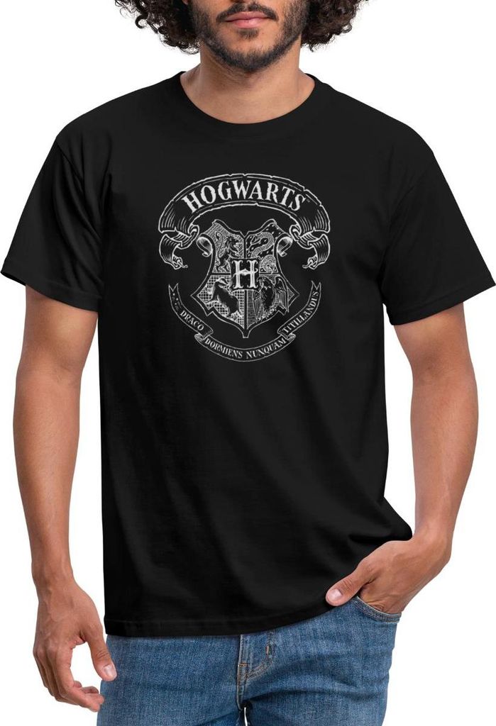 Spreadshirt Harry Potter Hogwarts Wappen Zeichnung Männer T-Shirt, S, Schwarz
