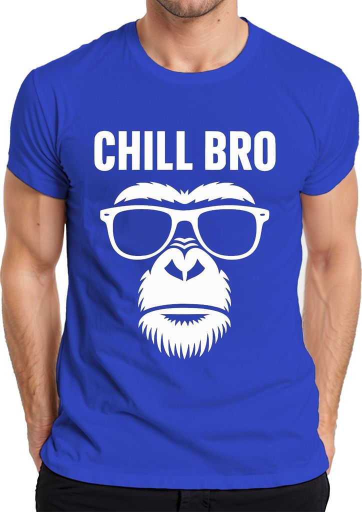 CHILL BRO Gorilla Sonnenbrille Affe Hipster Cool Vintage Geschenk Herren T-Shirt, Blau, S