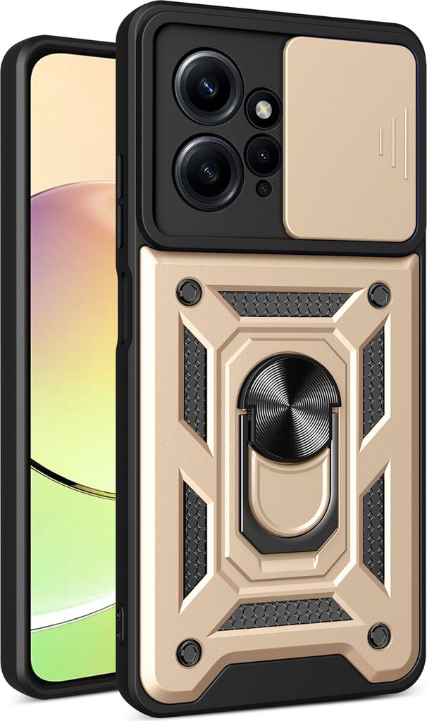 Hülle für Xiaomi Redmi Note 12 4G mit Ring Ständer Halter Dia Kameraschutz TPU PC Hybrid Handyhülle Gold