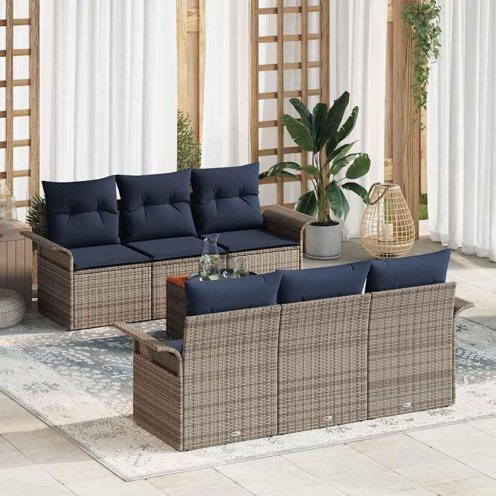 Maison Exclusive - Gartensofa-set mit Kissen 7 pcs Grau Poly-Rattan