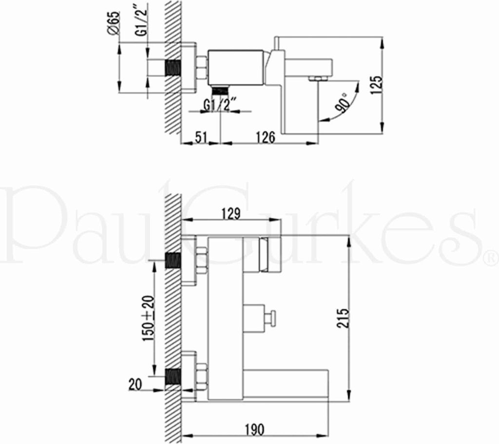 PaulGurkes Aufputz Wannenarmatur mit Handbrause und Halterung