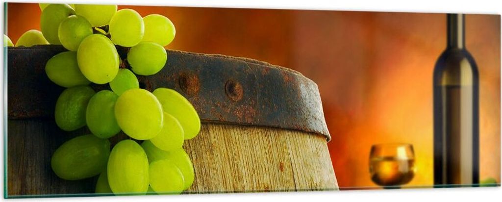 Bilder auf glas - Landwirtschaft Alkohol Fass Tasse - 90x30cm - Glasbilder - Wandbilder - Kunstdruck - zum Aufhängen bereit - Wanddekoration aus G...