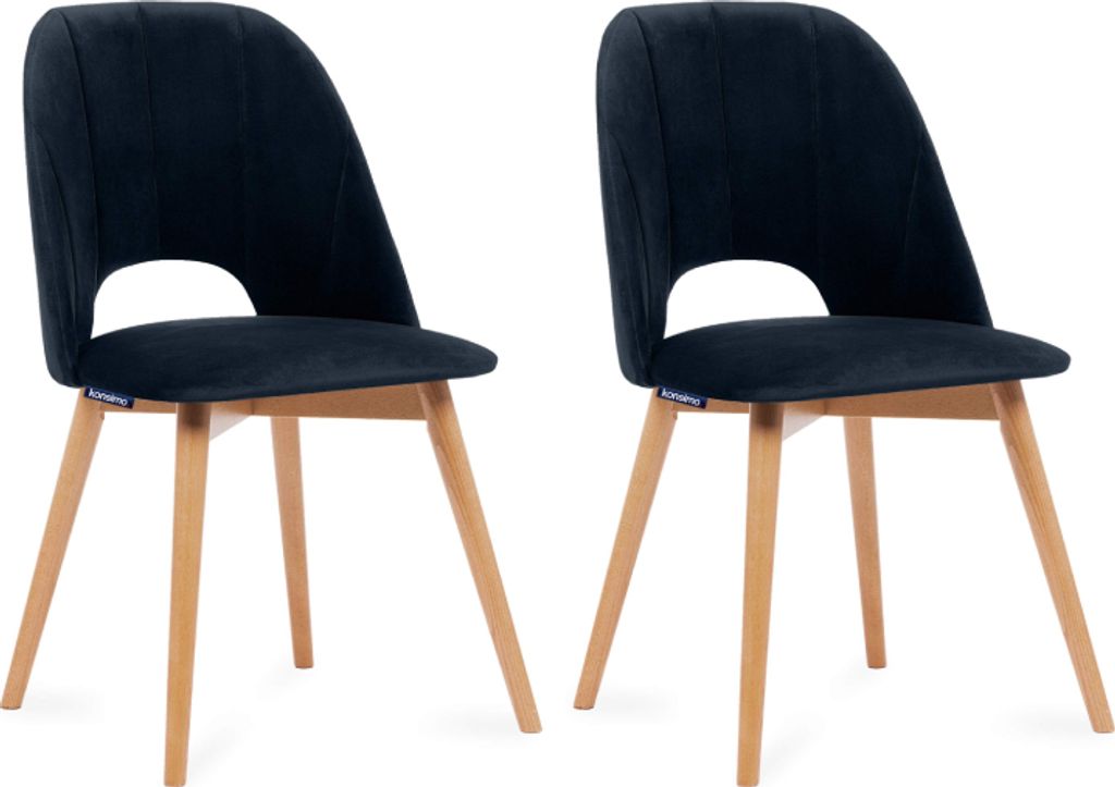 Konsimo Stuhl 2-tlg Velours-Sitz Wohnzimmerstühl Bürostuhl "TINO", Dunkelblau, Stoff/Holz, Scandinavian, 48x86x44 cm