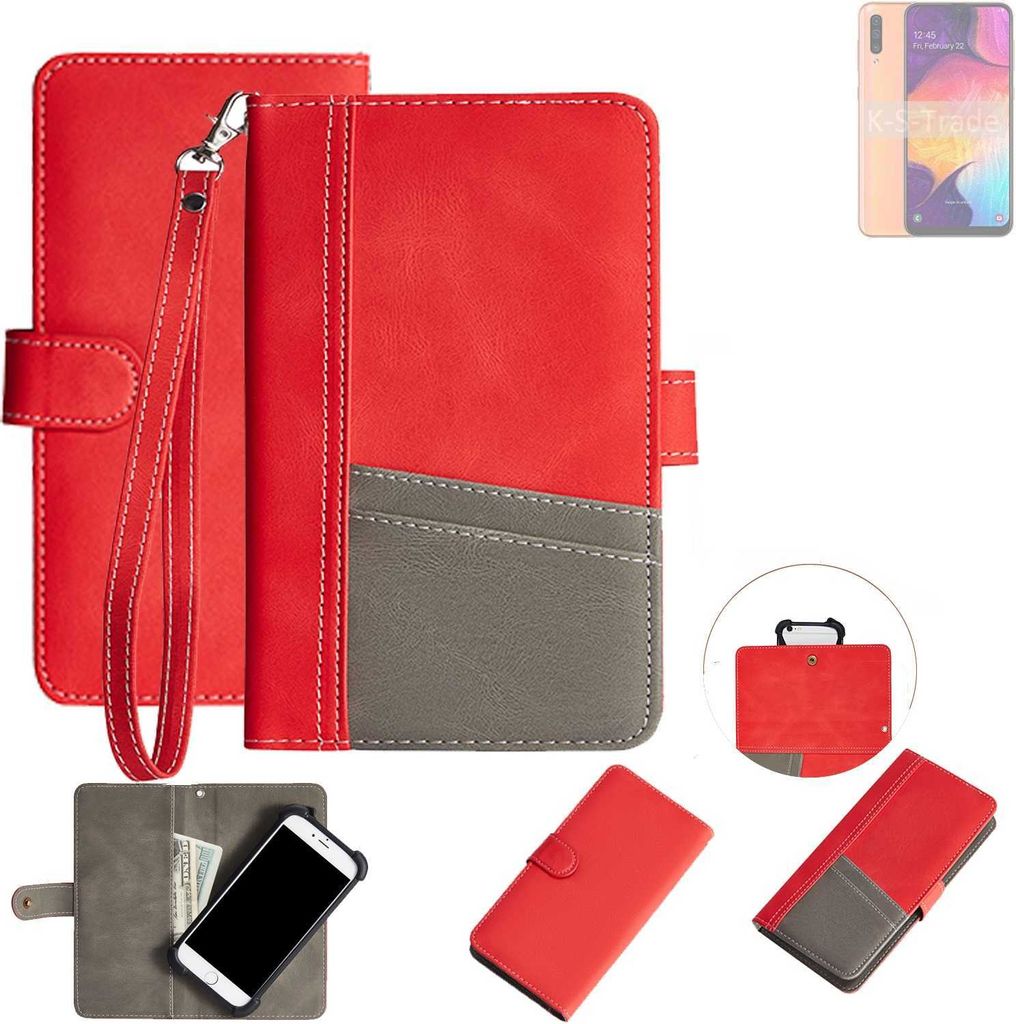 K-S-Trade Handy Schutzhülle für Samsung Galaxy A50 Hülle Portemonnee Brieftasche Klapphülle Kartenfächer Flip Wallet Case Etui