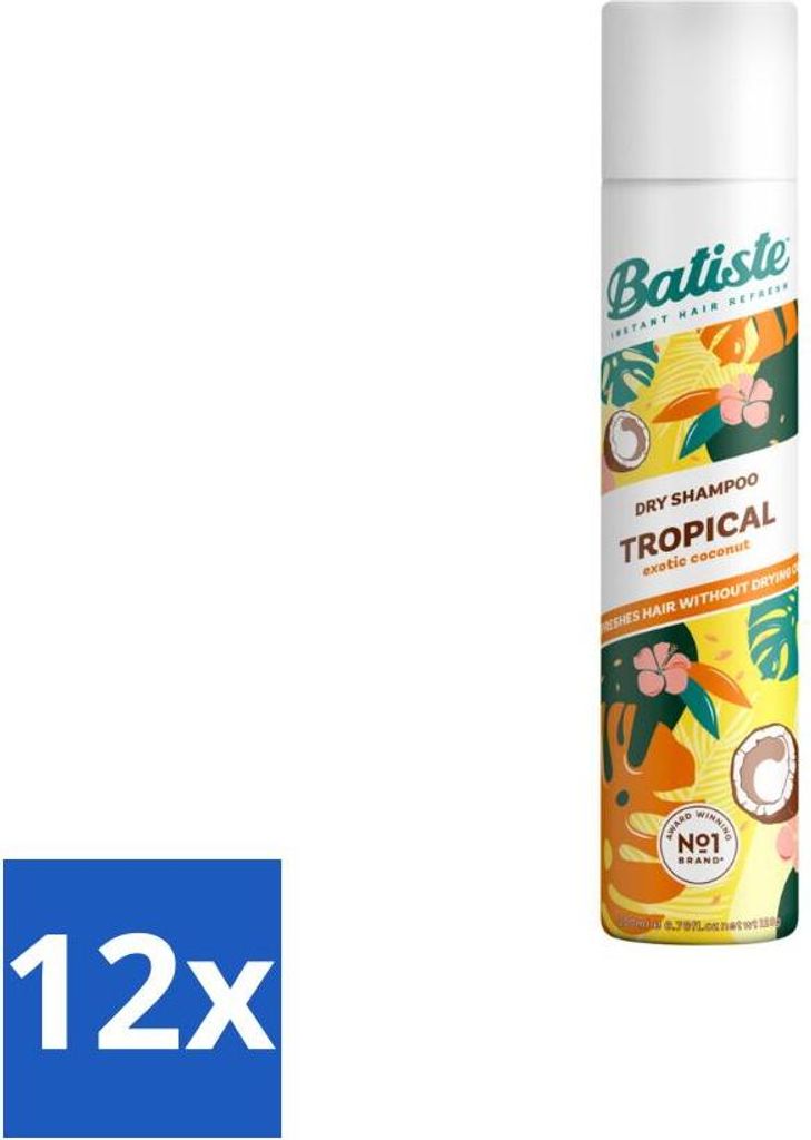Batiste – Tropical – Trockenshampoo – Tropischer Duft – Erfrischt und stylt – 200 ml - Vorteilspack - 12 Stücke
