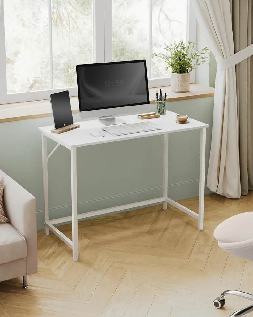 Petite table d'ordinateur moderne 100 cm bureau compact blanc et érable - 2