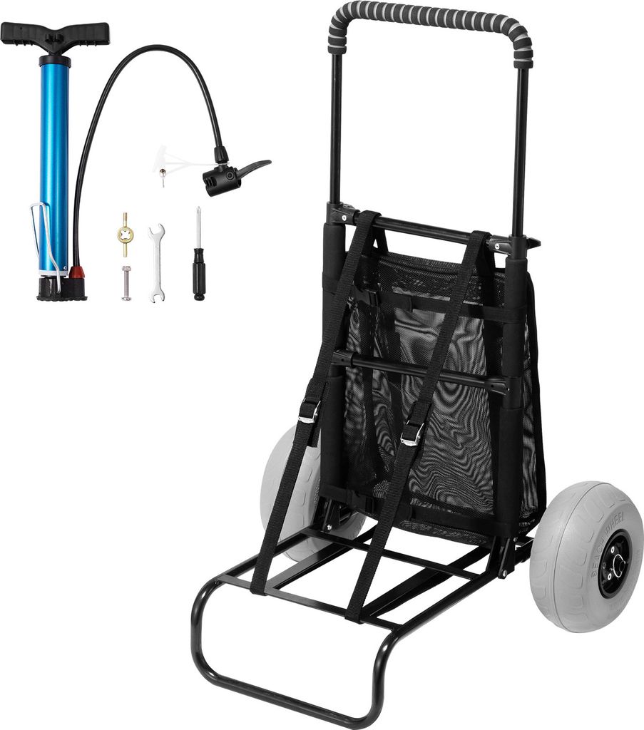 VEVOR Strandkarre Bollerwagen Sandwagen, Strandwagen 74,84 kg Tragkraft, Zusammenklappbarer Sandwagen aus Stahl 69 bis 114 cm Einstellbare Höhe, R...