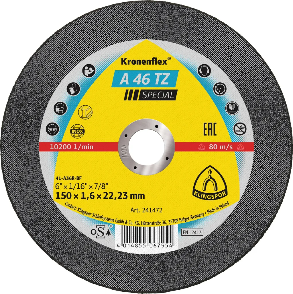 Disque de tronçonnage pour inox et acier 150 mm Klingspor A 46 TZ Special