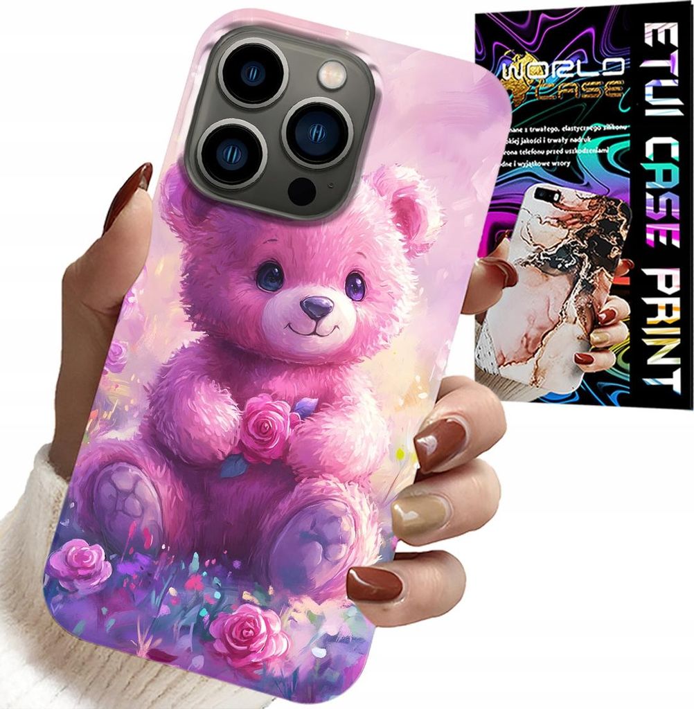 Hülle Für Iphone 14 Pro Max - Süsser Teddybär Auf Rosa Hintergrund, Hülle + Glas