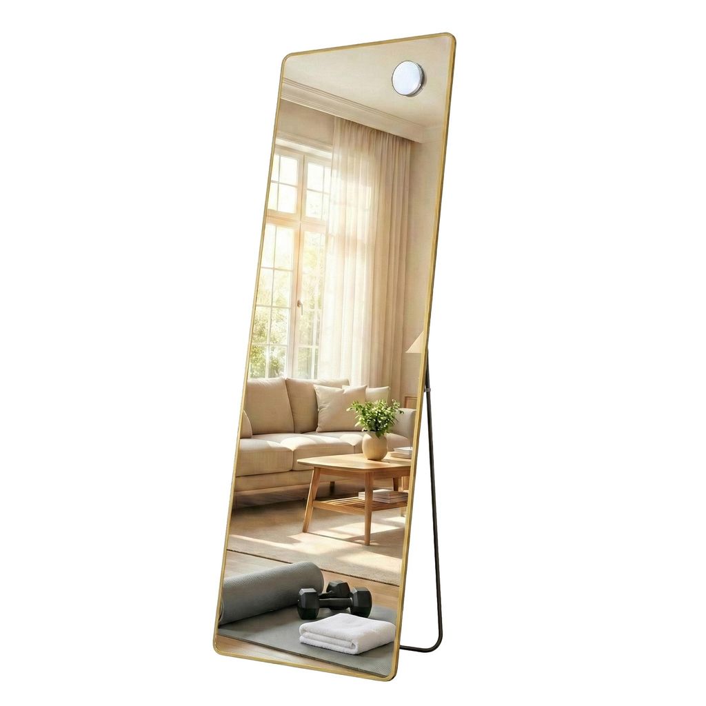 SONGMICS Ganzkörperspiegel mit Vergrößerungsspiegel, Sicherheitsglas, rechteckig, 150 x 40 cm, gold