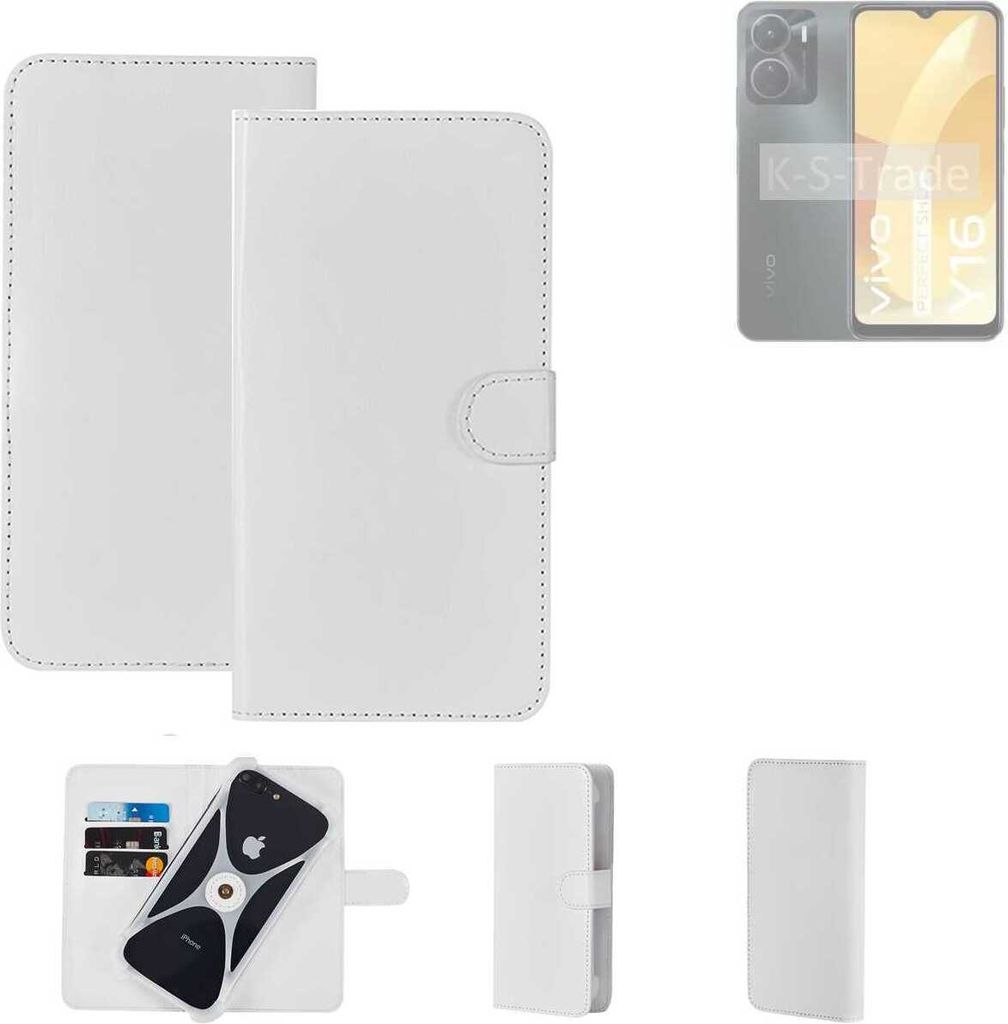 K-S-Trade Handy Hülle Schutz Hülle kompatibel mit Vivo Y16 Cover Case Bookstyle Bumper weiß 1x