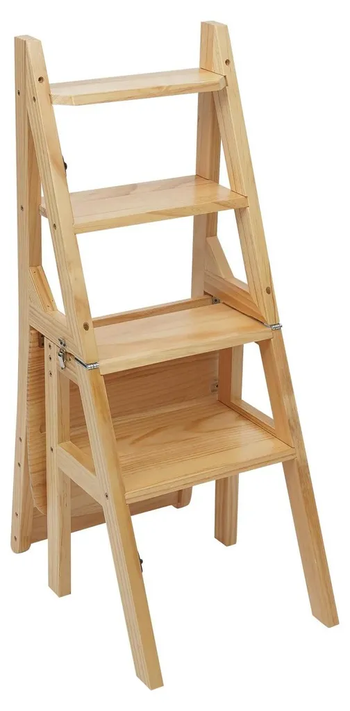 Chaise escabeau 2-en-1 bois naturel 4 marches - Charge maximale 100kg
