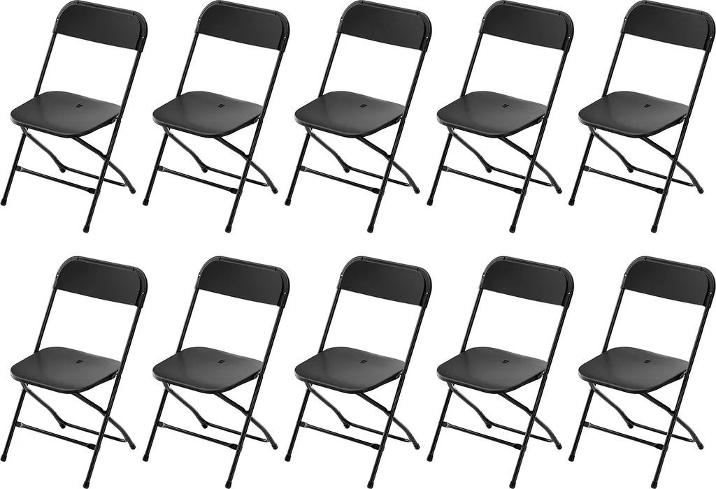 Chaise Visiteur Pliante Noire Lot de 10 - Siège d'Appoint Gain de Place