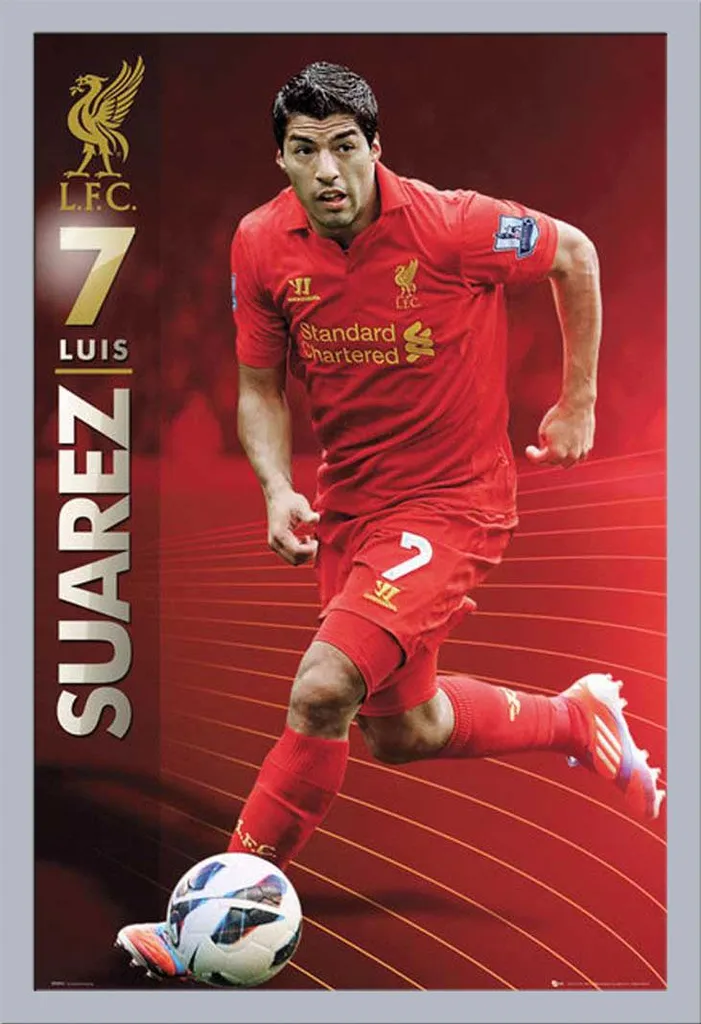 Poster Liverpool Suarez Protégé : Cadre Argenté Amovible Shinsuke