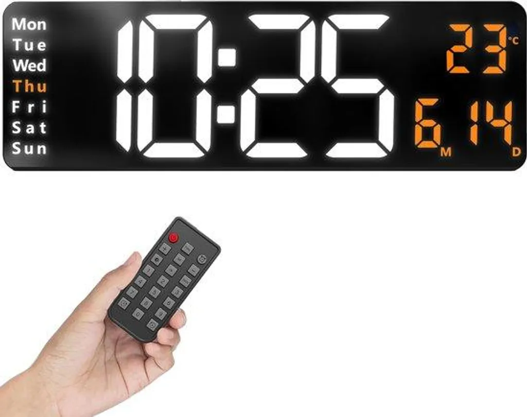 Horloge murale LED XXL avec affichage température sans tic-tac Orange