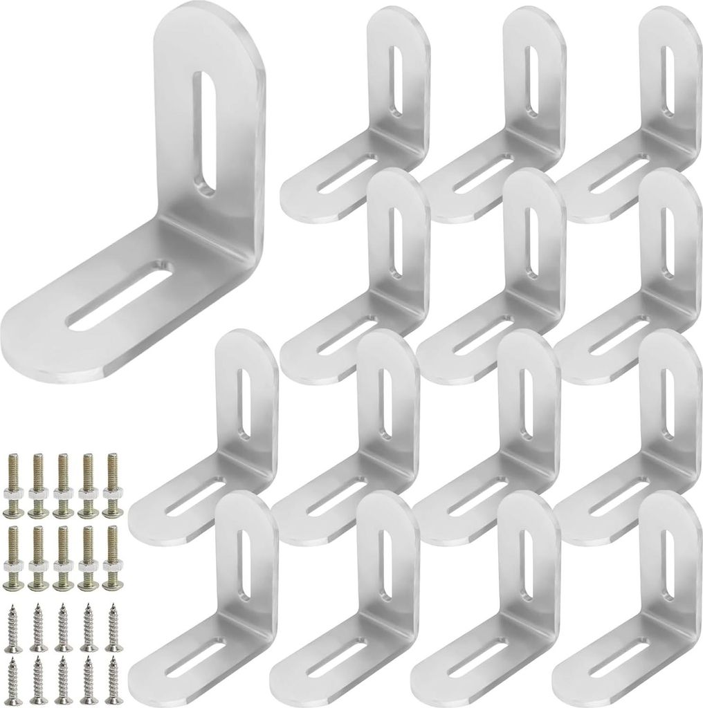 16 Stück Metall-Eckverbinder 50 x 50 mm - verstellbarer Eckconnector aus rostfreiem Stahl - Eckverbindung 90° - Möbel-Eckwinkel - L-förmige Bef...
