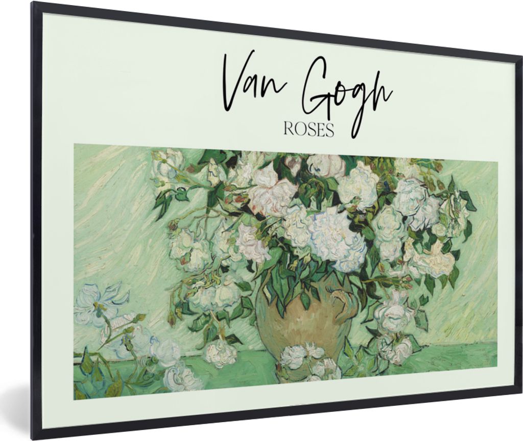 MuchoWow Gerahmtes Poster Gemälde - Van Gogh - Rosen 60x40 cm - Poster mit Schwarzem Bilderrahmen Wandposter Rahmen Foto Bilder - Printing - Wan...