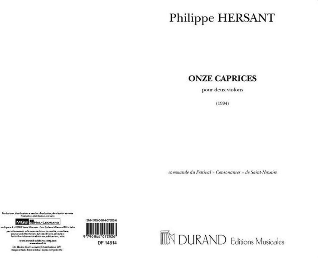 Onze Caprices pour 2 violons 2 Partition