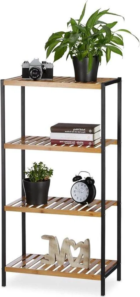 Étagère pour salle de bains et cuisine - Rangement bambou 4 niveaux