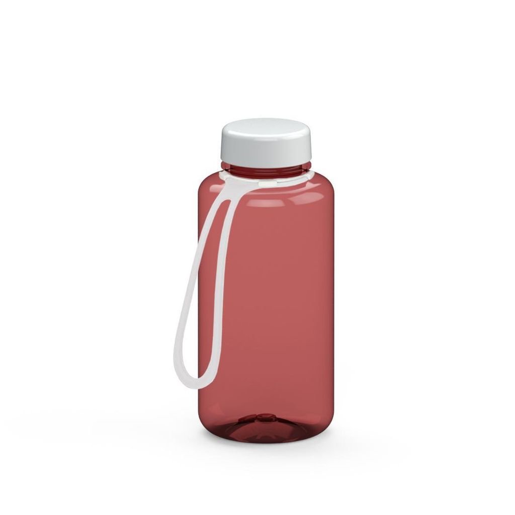 Trinkflasche "Refresh" 700 ml - Praktische Wasserflasche mit Silikonstrap - Auslaufsicher und ideal für Kinder - transluzent-rot/weiß