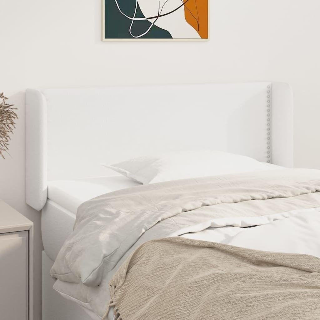 "Rabatt" Bettkopfteil modern - Kopfteil für Bett - mit Ohren Weiß 103x16x78/88 cm Kunstleder - Kopfteile CC4313