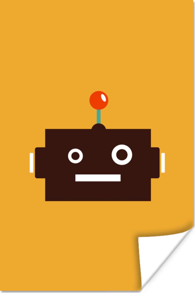 MuchoWow Poster Roboter - Gesicht - Antenne - Gelb - Jungen - Kind 80x120 cm - Papierdruck