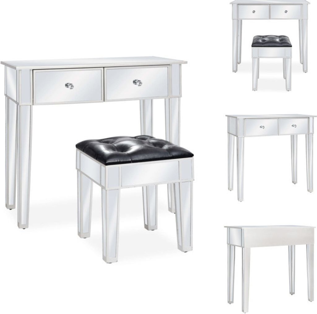 vidaXL Verspiegelter Schminktisch mit Hocker MDF und Glas - Schminktische