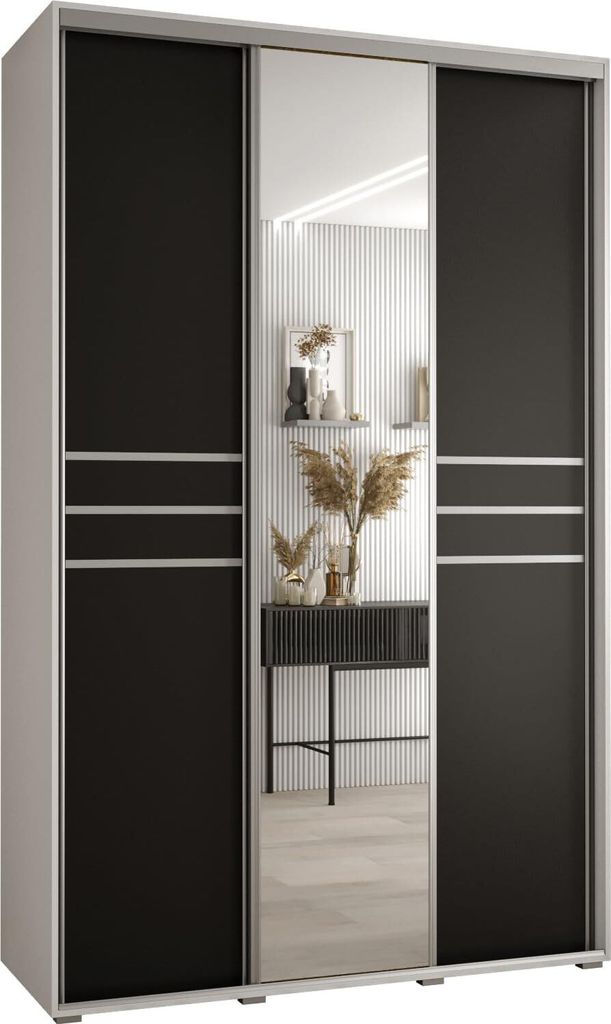 MEBLE KRYSPOL Cannes 11 Schrank mit 3 Schiebetüren - 205,2x160x45 cm - Weiß Schwarz Silber