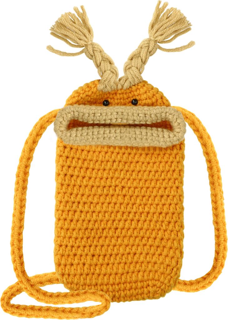 Gestrickte Schultertasche für Smartphones, Alien-Design Orange