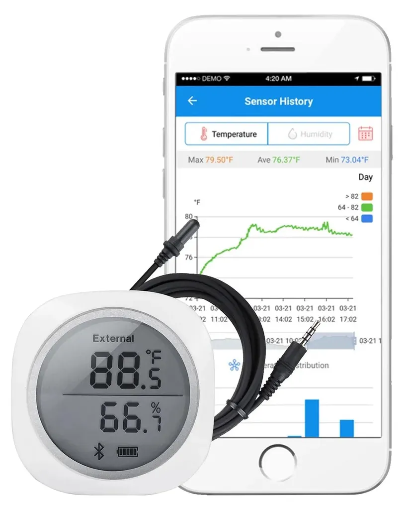 Capteur Bluetooth Température Humidité avec Sonde et Alerte Application