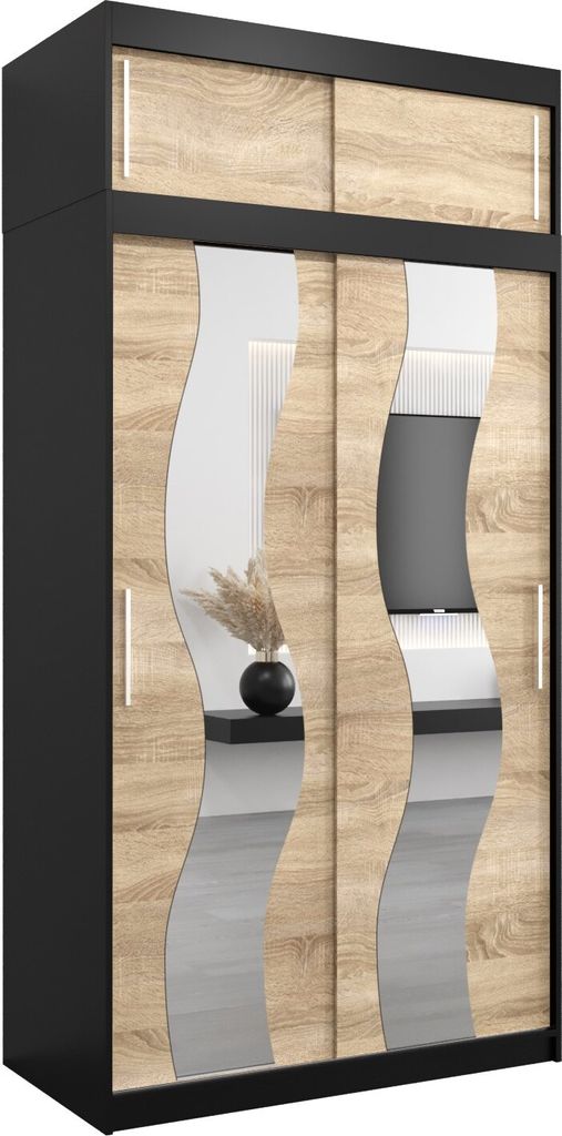Kleiderschrank, Schiebetürenschrank Schlafzimmer, Schrank mit Spiegel SEWILLA 120 mit Aufsatz, Höhe 240 cm
