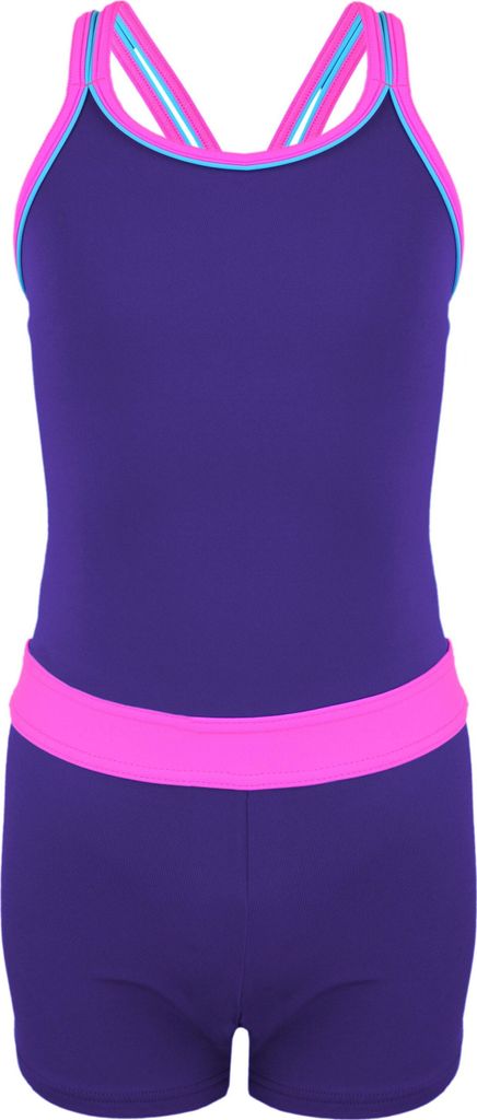 Aquarti Mädchen Badeanzug mit Bein Racerback , Farbe: Violett / Rosa, Größe: 140