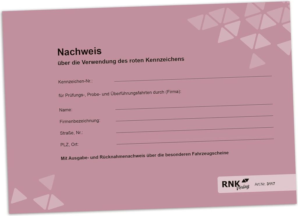RNK Nachweisbuch Rote Kennzeichen Produktbild 