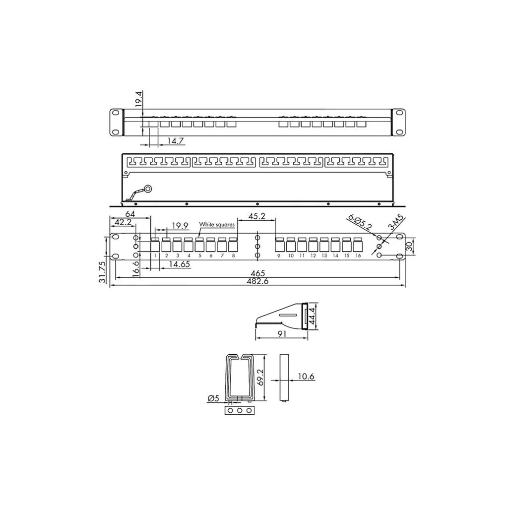 Support Modulaire Keystone 16 Ports ROLINE Blindé Noir 26.11.0363 - 2