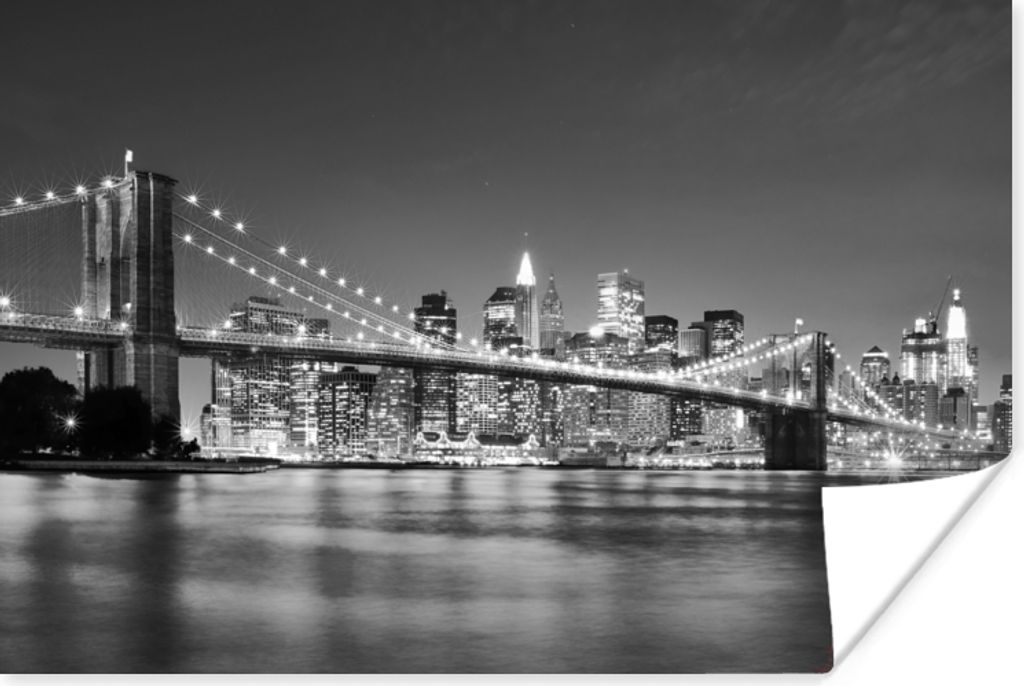 MuchoWow Poster New York - Brücke - Brooklyn - Schwarz und weiß - Architektur 60x40 cm - Schlafzimmerdekoration