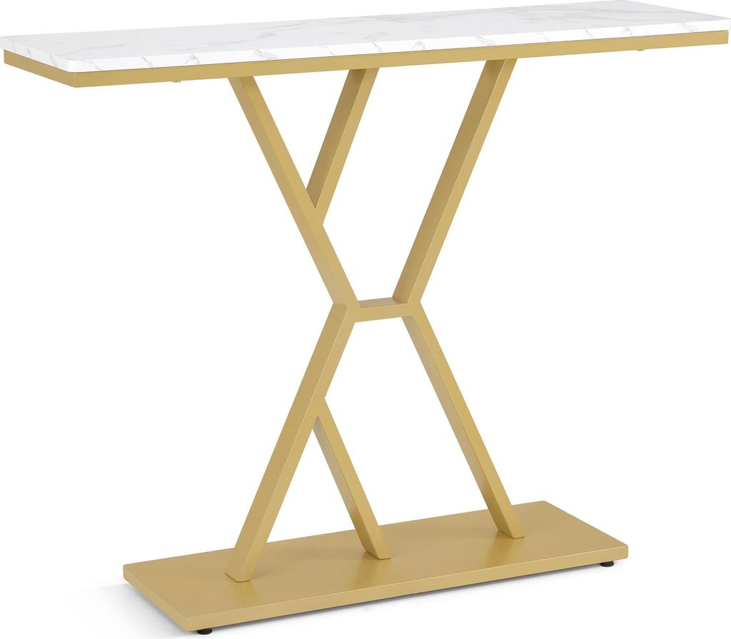 Konsolentisch Schmal, Eingangstisch Holz Metallgestell, Flurtisch mit 2 Ebenen, Moderner Beistelltisch für Flur, Wohnzimmer, Vorzimmer, 2237