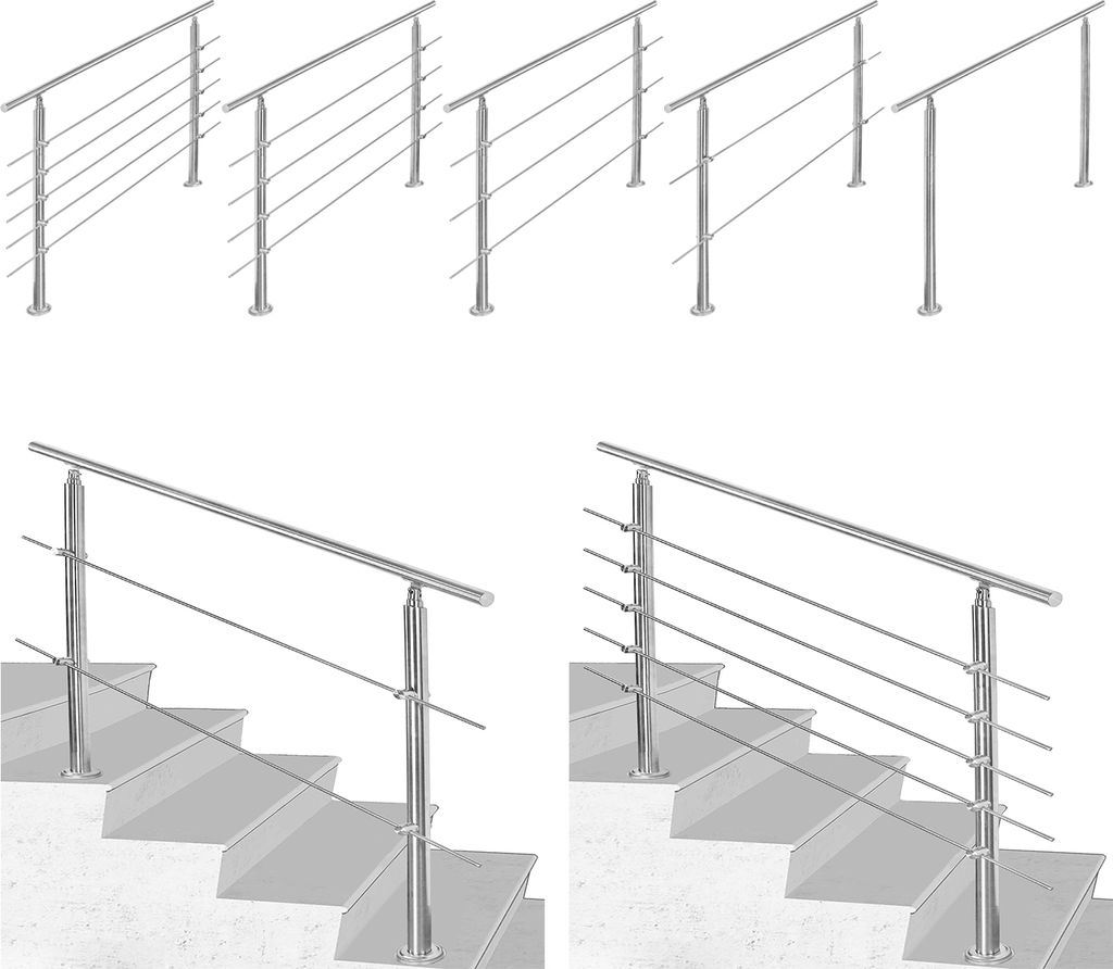 TolleTour 80 cm Edelstahl Handlauf Geländer Treppengeländer mit 2 Querstreben für Treppen Brüstung Ø 42mm Balkongeländer Aufmontage