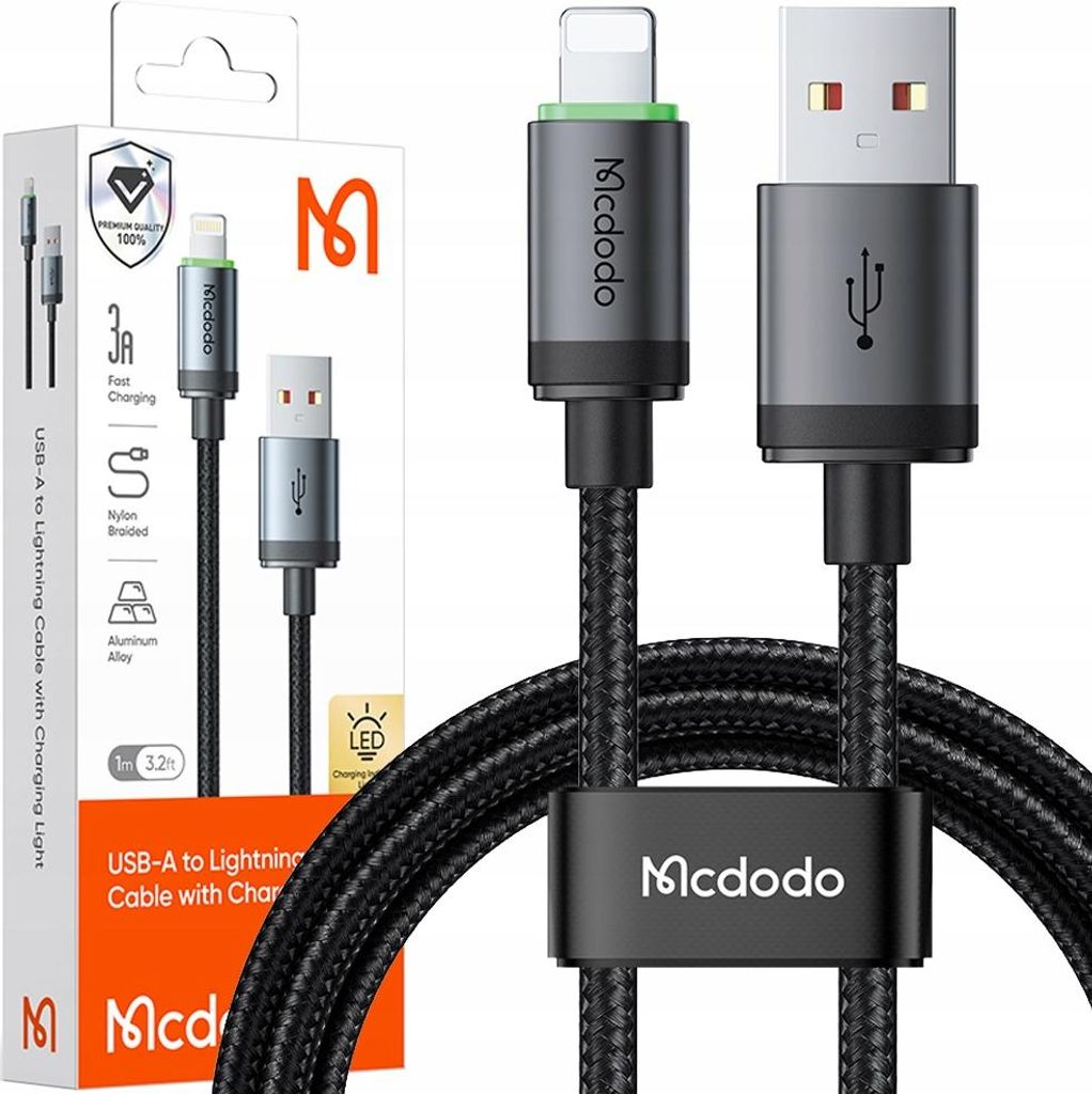 Mcdodo Ladegerät Lightning schnelles Aufladen Usb Kabel für Iphone 1M Led