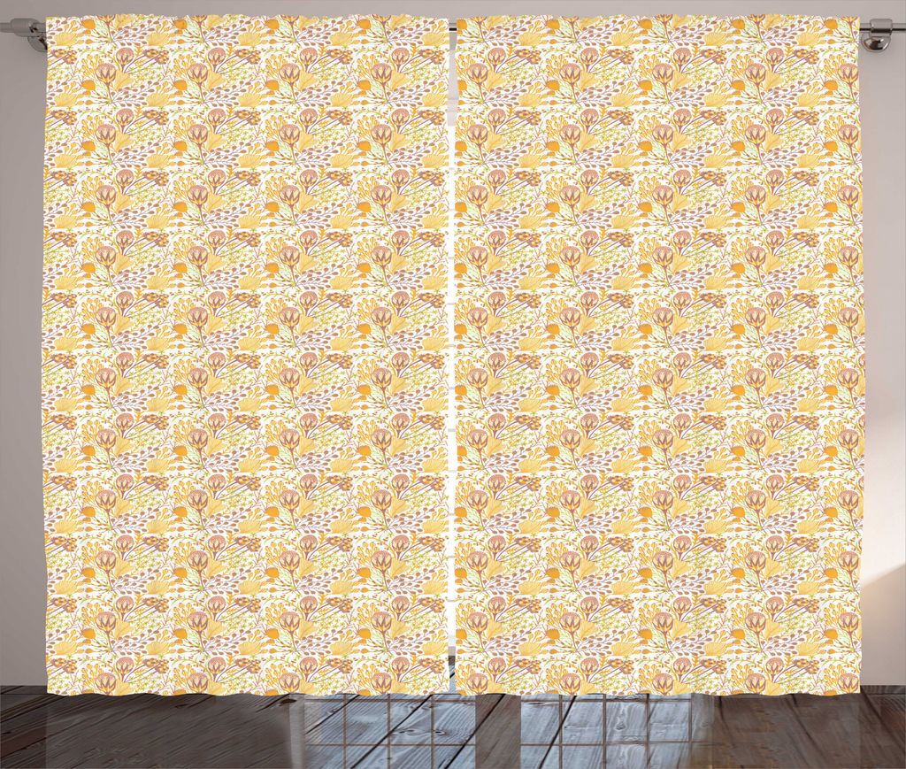 ABAKUHAUS Blumen Rustikaler Gardine, Einfaches Design Wilde Blumen, Wohnzimmer Universalband Gardinen mit Schlaufen und Haken, 280 x 225 cm, Weiß ...