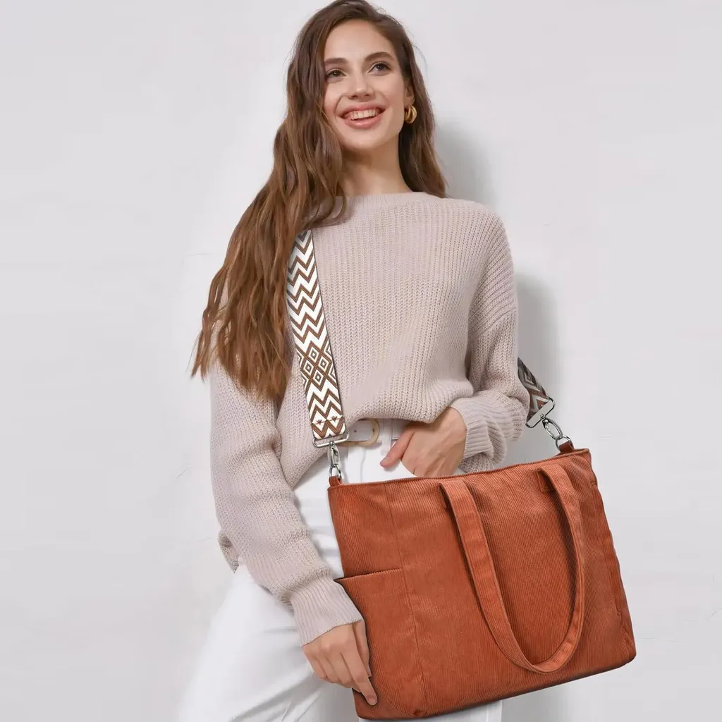 Grand sac à main Shopper pour femme en velours avec bandoulière réglable - 2